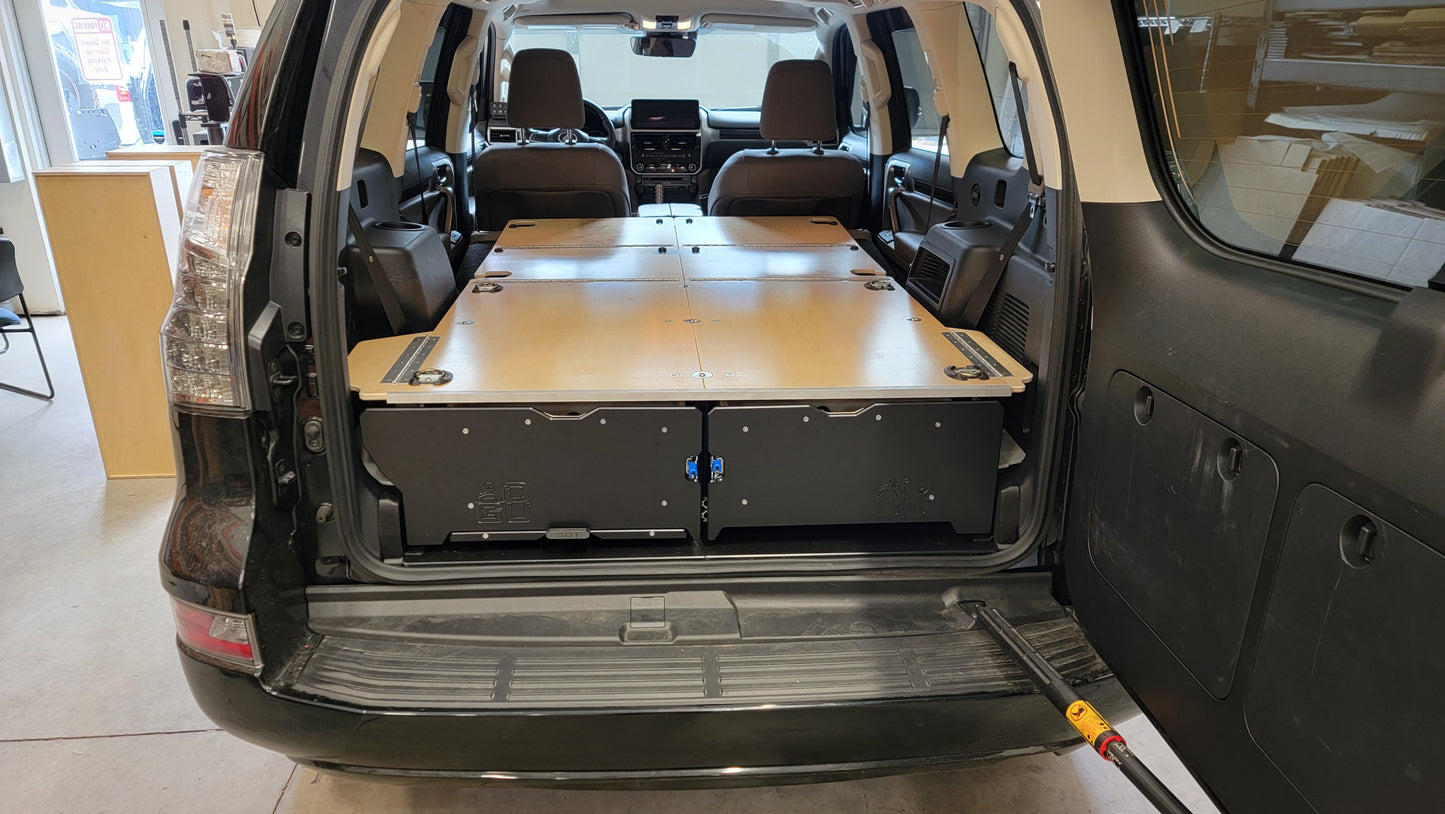GX460 drawer system with sleeping platform for vehicle organization