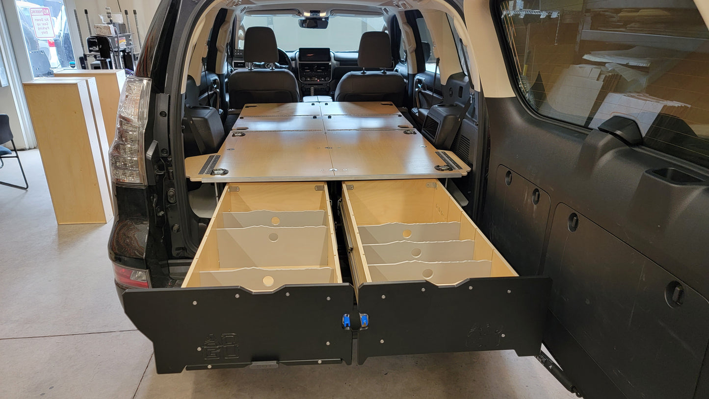 GX460 drawer system with sleeping platform for vehicle organization