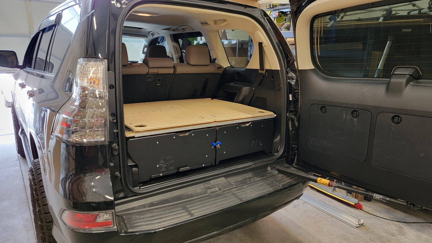 GX460 drawer system with sleeping platform for vehicle organization