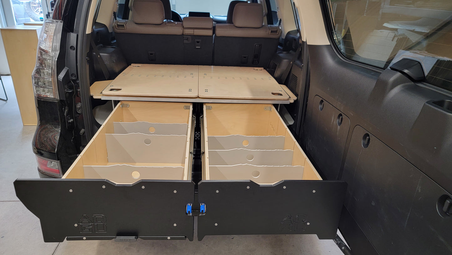 GX460 drawer system with sleeping platform for vehicle organization
