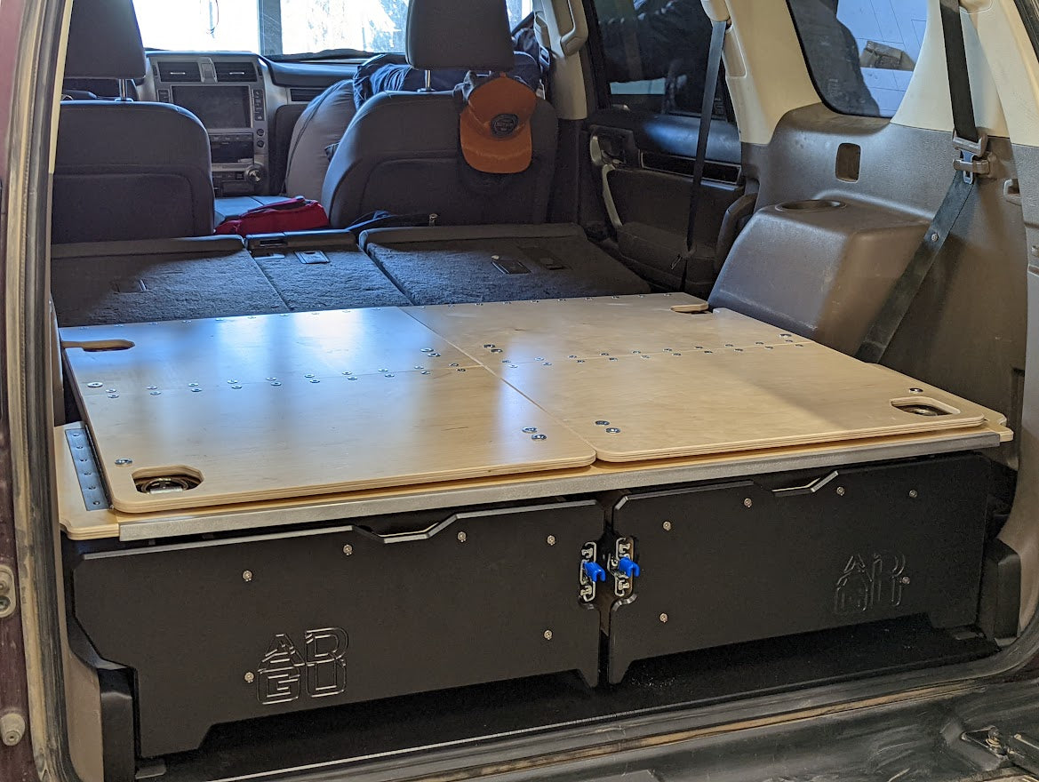 GX460 drawer system with sleeping platform for vehicle organization