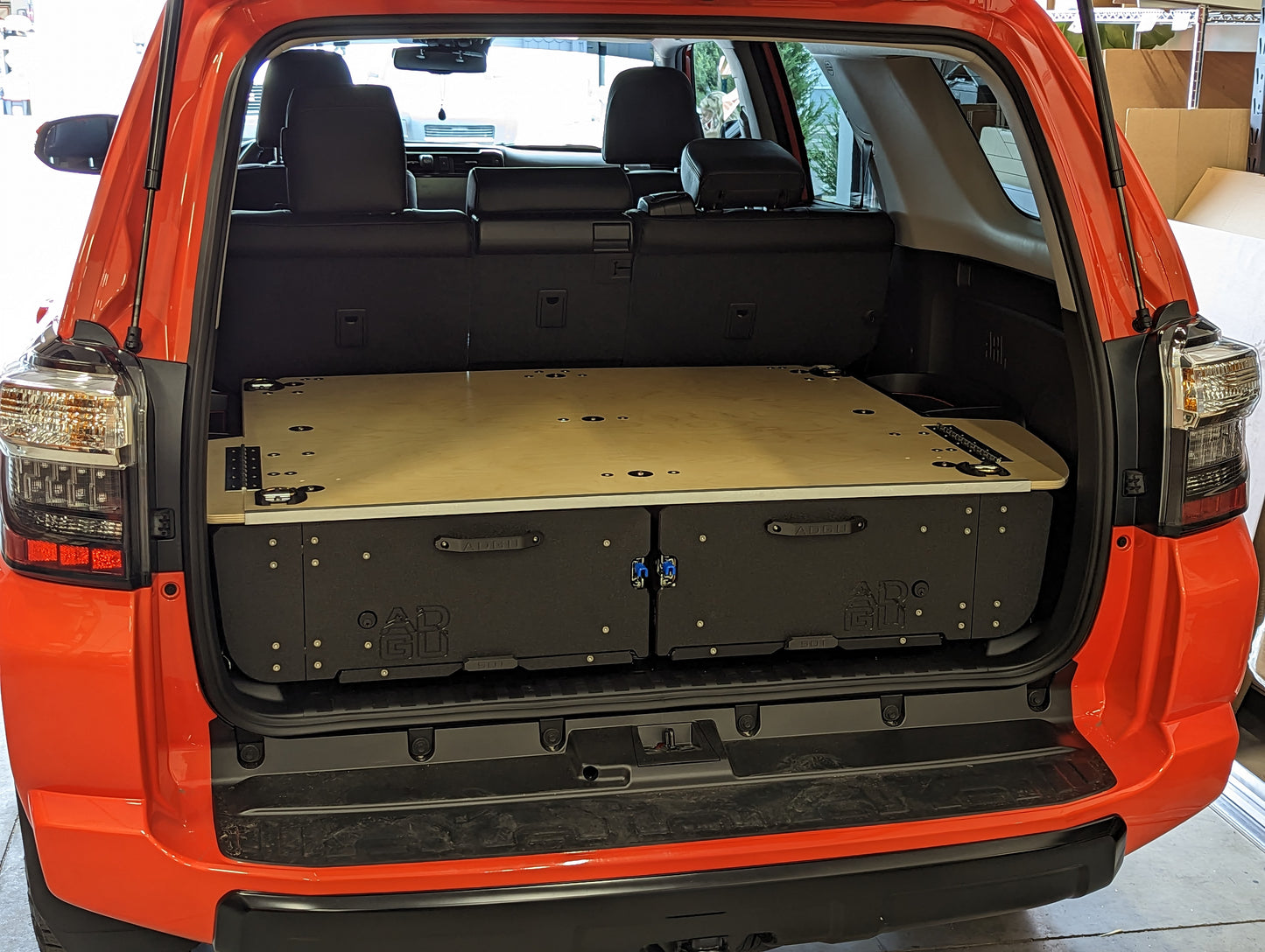 5th Gen 4Runner with dual lockable drawers plus slide out table for vehicle storage and organization 