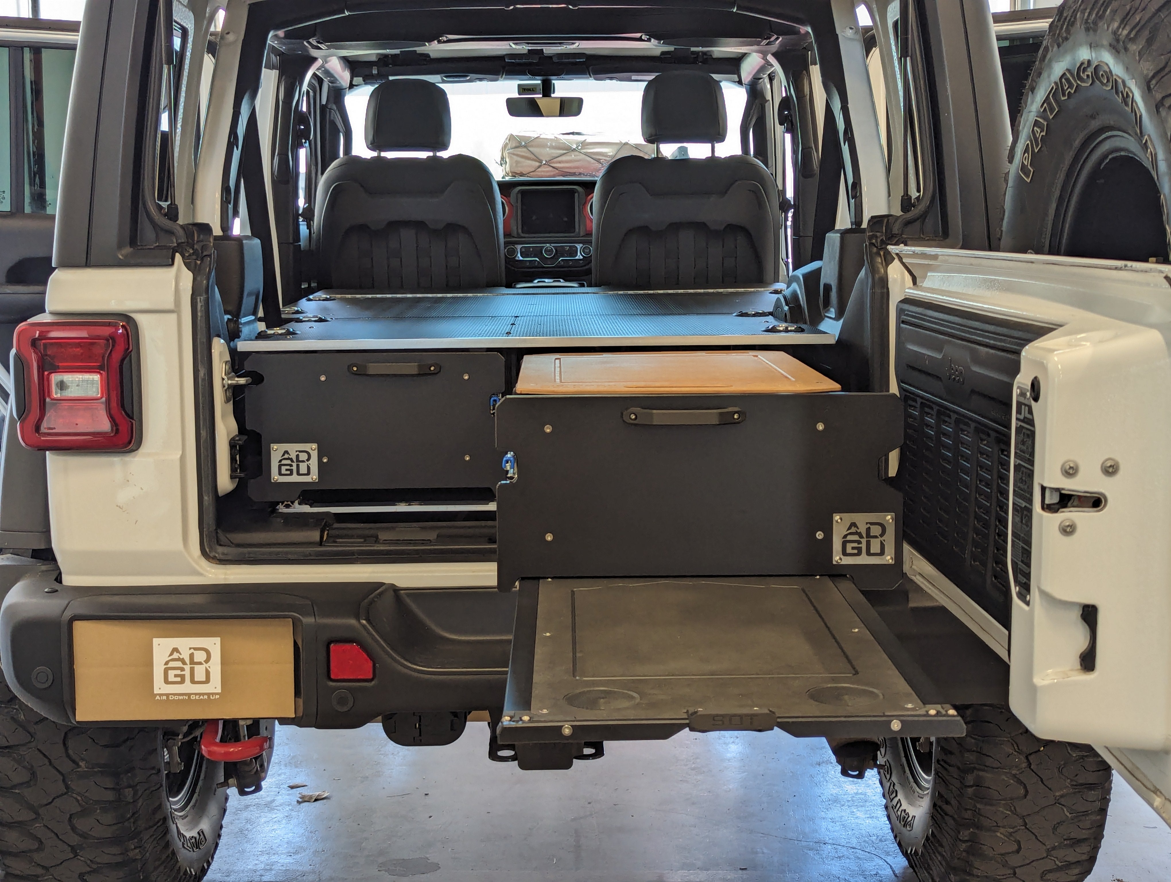 Jeep Wrangler Rubicon JLU storage drawers and sleeping platform for  overland adventure modification