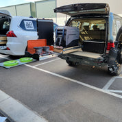 Toyota 4Runner Kitchen, Fridge Slide , work surface, storage drawers and sleeping platform . Organization for overland adventure.